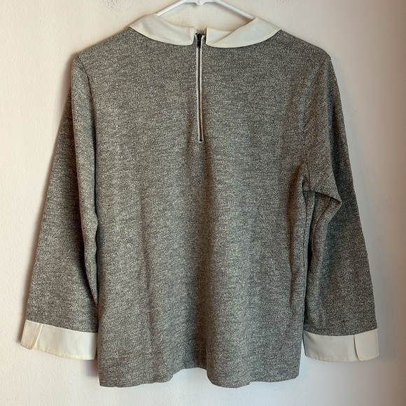 J. Crew Women’s Pan collar sweater 3/4 sleeve gray white knit soft office wear M - Picture 8 of 9